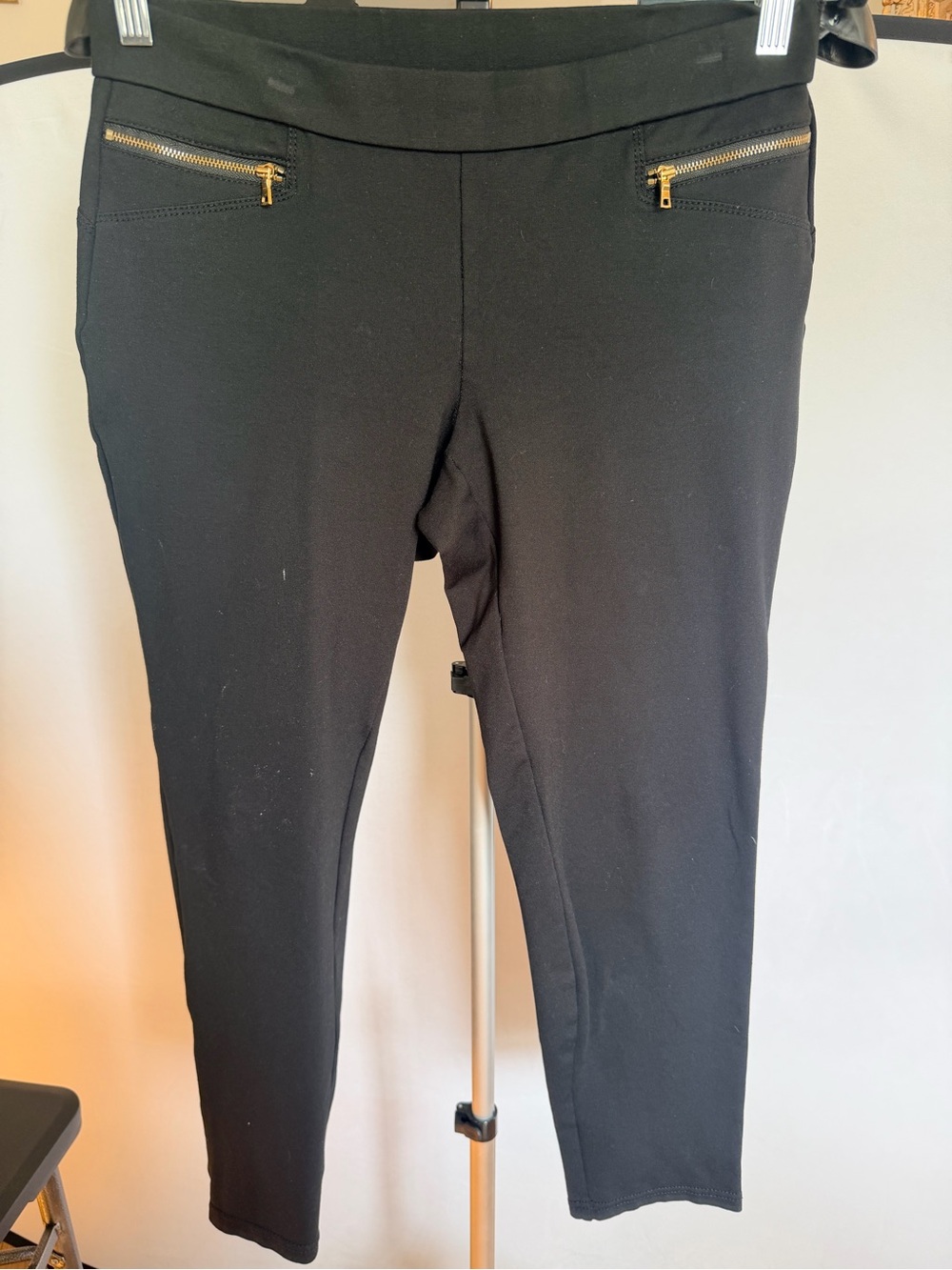 Ann Taylor Black Ponte Jogger Pants with Gold Zip Detail
